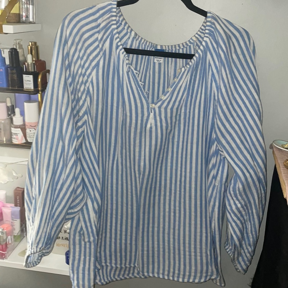 Old navy blue and white stripe boho top Sz large